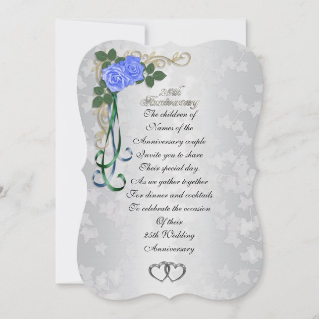 25e anniversaire Silver invitation roses bleus (Devant)