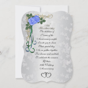 25e anniversaire Silver invitation roses bleus