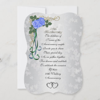 25e anniversaire Silver invitation roses bleus