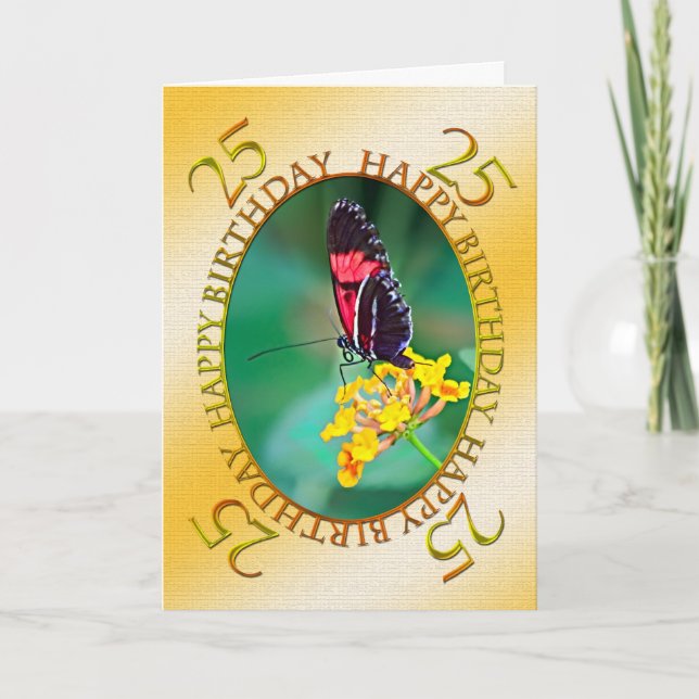 25e Carte d'anniversaire de papillon et de fleur (Devant)