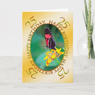 25e Carte d'anniversaire de papillon et de fleur