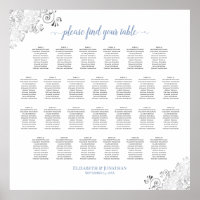 26 Tableau Mariage Plat Bleu duvet sur blanc
