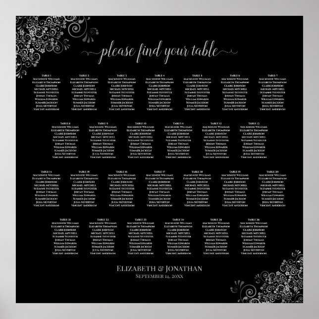 26 Tableau Mariage Sièges Diagrammes Argent Noir (Devant)