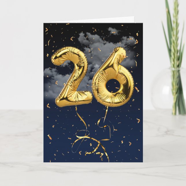 26e Anniversaire Gold Mylar Balloon et carte Confe (Devant)
