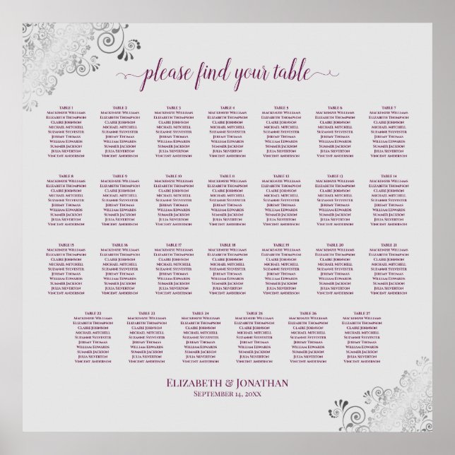 27 Tableau Mariage Platine magenta et gris (Devant)