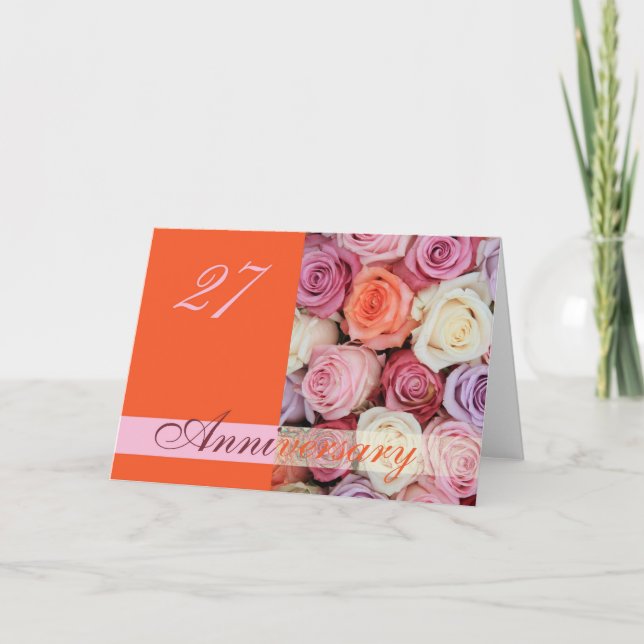 27e anniversaire Mariage Carte pastel roses (Devant)