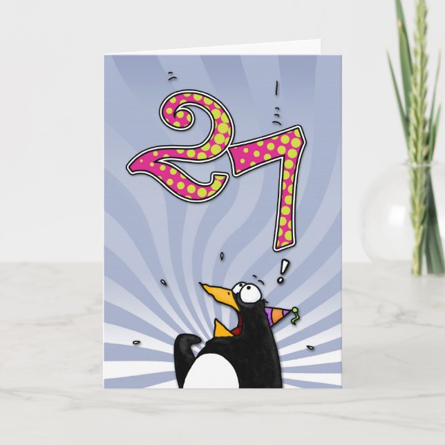 27ème anniversaire - carte de surprise de pingouin (Devant)