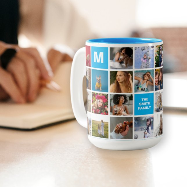 28 Collage Photo Famille Mug Monogrammé (Créateur téléchargé)