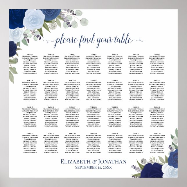 28 Tableau Boho bleu Mariage floral (Devant)