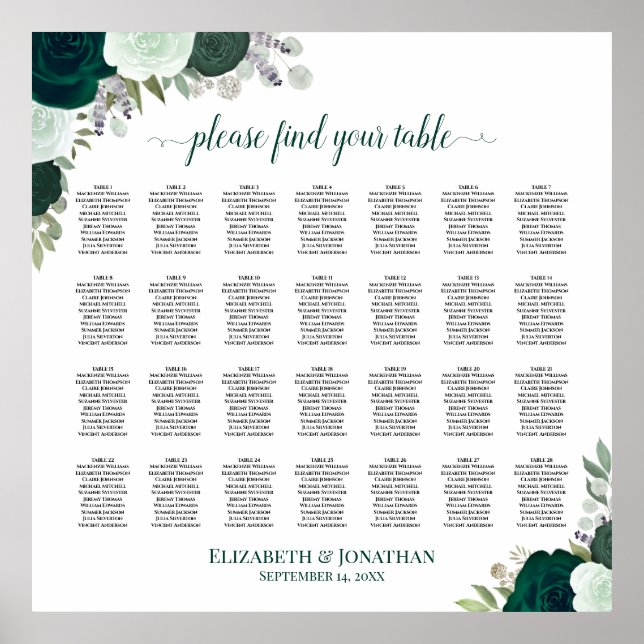 28 Tableau Mariage floral Emerald Boho (Devant)