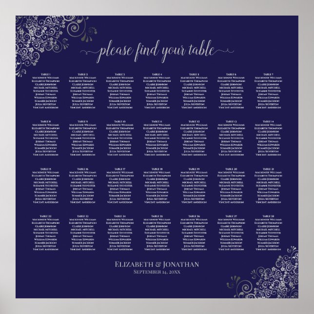 28 Tableau Mariage Sièges Argent sur bleu marine (Devant)