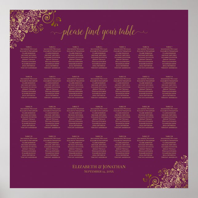 28 Tableau Mariage Sièges Cassis Purple Gold (Devant)