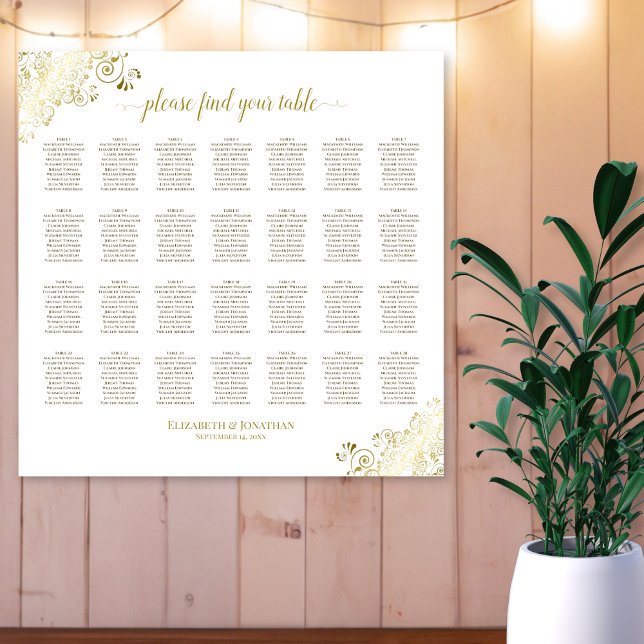 28 Tableau Mariage Sièges Frilles blanc et or (In Situ on Wall)