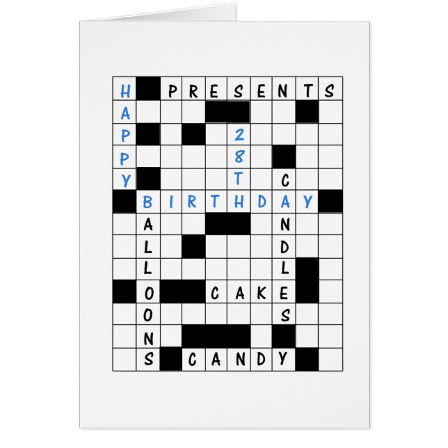 28e anniversaire, Crossword Puzzle carte d'anniver (Devant)