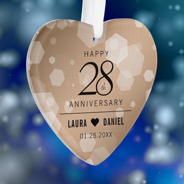 28e anniversaire du Mariage de lin élégant (Elegant 28th Linen Wedding Anniversary Acrylic Ornament Cover Photo.)