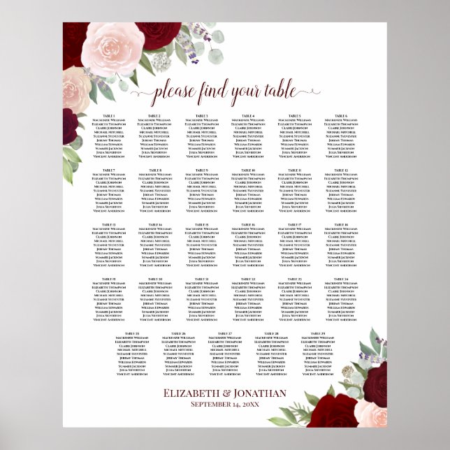 29 Tableau Mariage floral rouge et rose (Devant)