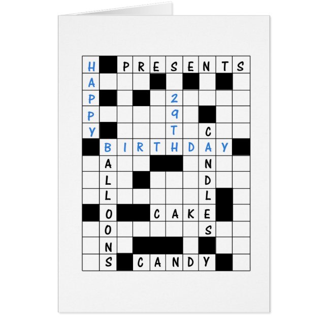 29e anniversaire, Crossword Puzzle carte d'anniver (Devant)