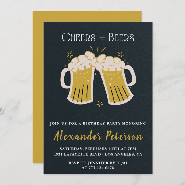 29th birthday invitations Cheers Beers Rustic Men  (Devant / Derrière)