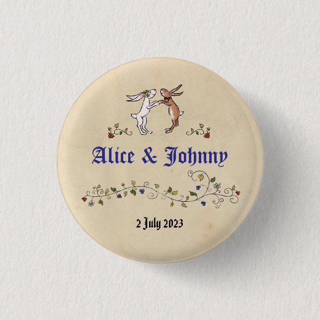 2,50 Cm Animaux médiévaux mariés et mariés badge rond (Devant)