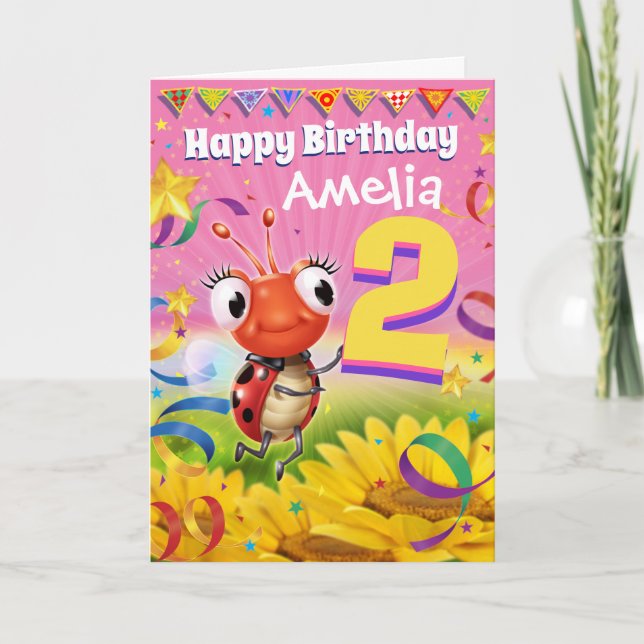 2 ans Carte d'anniversaire personnalisée Gamme Lit (Devant)