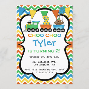 2 Ans Train Anniversaire Fête Invitation