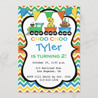 2 Ans Train Anniversaire Fête Invitation