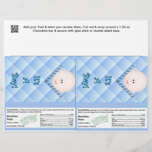 2 Baby Boy Douche Candy Bar Wrappers Fête Faveurs