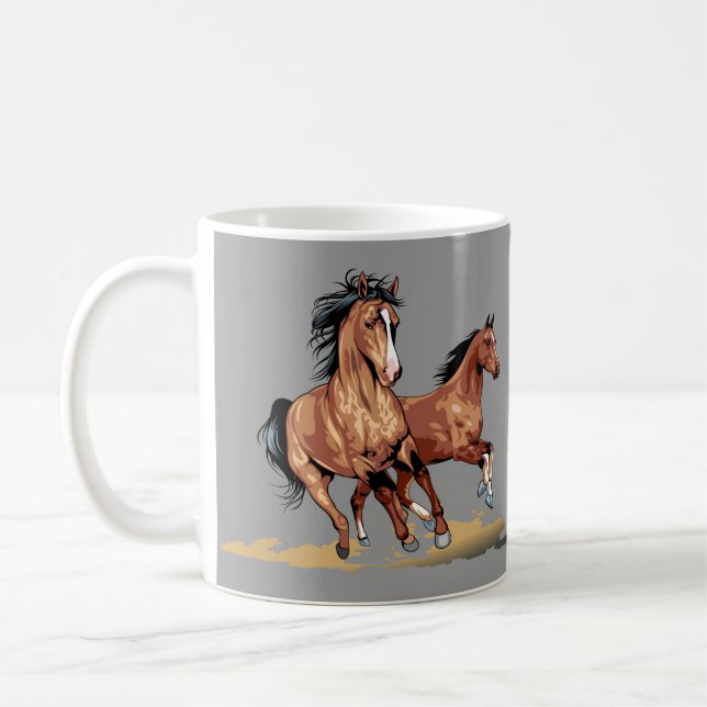 2 Beaux Chevaux Courir Mug Café (Gauche)