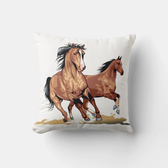 2 Beaux Chevaux De Course Croquis Lancer Oreiller (Recto)