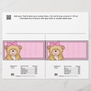 2 Bébé Ours Douche Candy Bar Wrappers Fête Faveurs