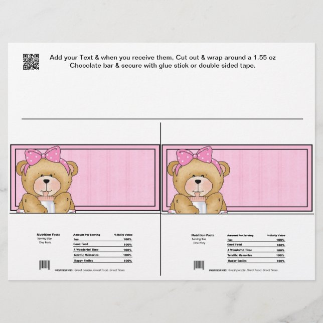 2 Bébé Ours Douche Candy Bar Wrappers Fête Faveurs (Devant)
