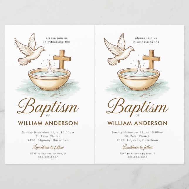 2 Budget Blue Floral Cross Baptism Invitation (Devant)