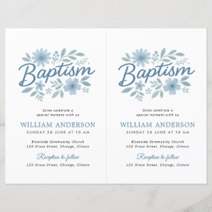 2 Budget Blue Floral Cross Baptism Invitation