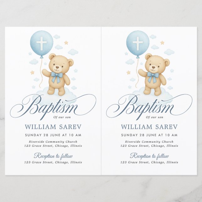 2 Budget Blue Floral Cross Baptism Invitation (Devant)