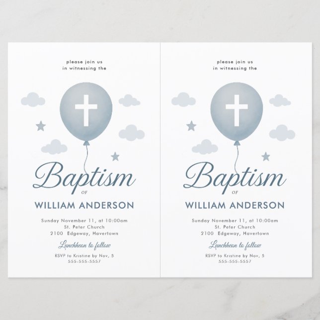 2 Budget Blue Floral Cross Baptism Invitation (Devant)