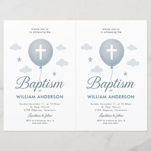 2 Budget Blue Floral Cross Baptism Invitation