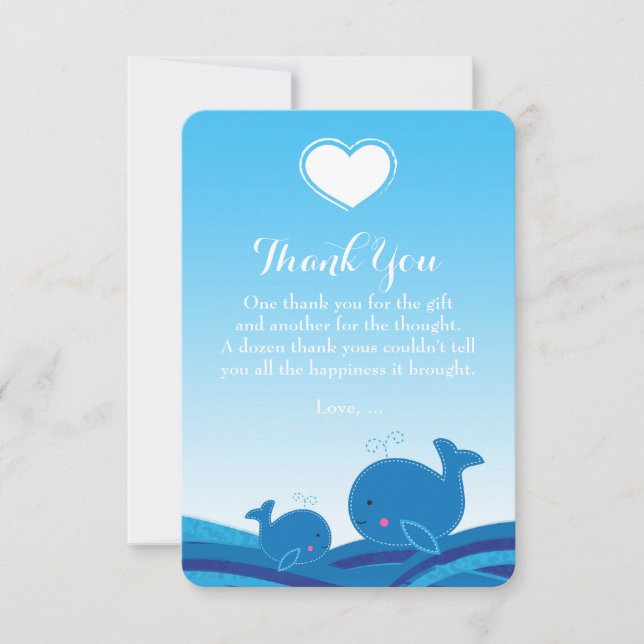 2 Cartes de Remerciement pour Baby Shower Baleines (Devant)