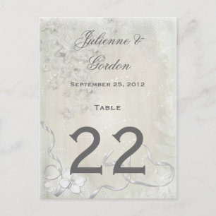 #2 Cartes de table Vintage blanc sur blanc floral