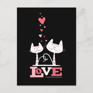 2 chats amoureux Carte postale à thème Valentine