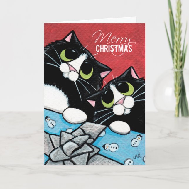 2 chats de smoking et une carte de Noël actuelle (Devant)