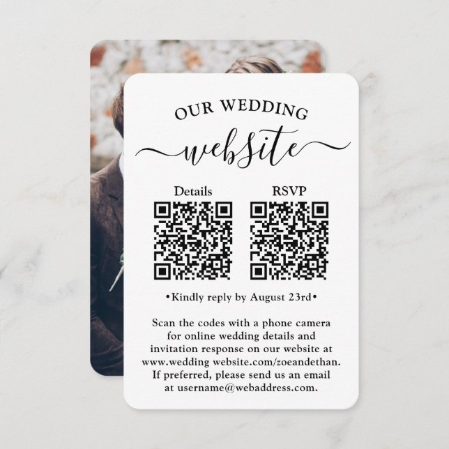2 Codes QR Mariage RSVP Carte de boîtier photo (Devant / Derrière)