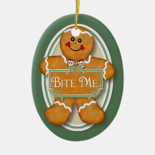 2 Côté - Bite Me Gingerbread Homme - Ornement oval (Devant)