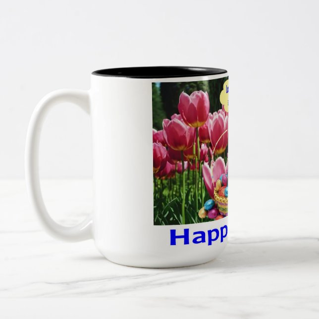 2 Couleurs 15 oz de tasse à deux tons. Joyeux Pâques. alpaga/ (Gauche)