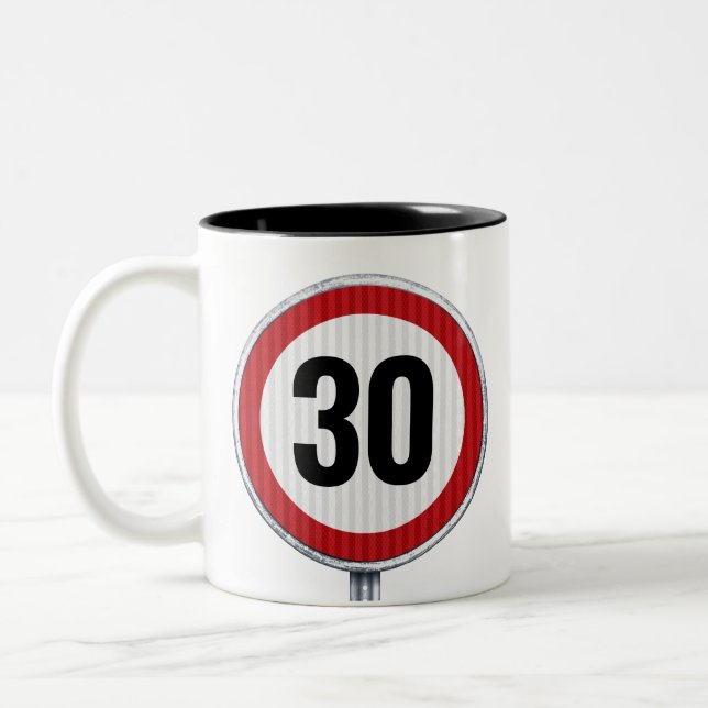2 Couleurs 30e anniversaire tasse de café avec panneau routie (Gauche)