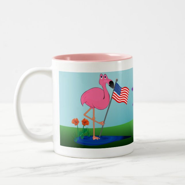 2 Couleurs 4 juillet tasse drôle de Flamant rose (Gauche)