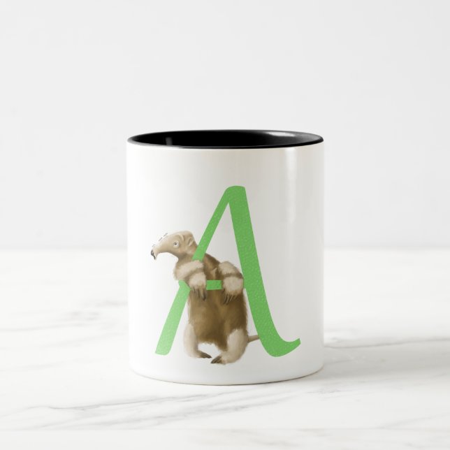 2 Couleurs A pour l'initiale de fourmilier - tasse - vert (Centre)