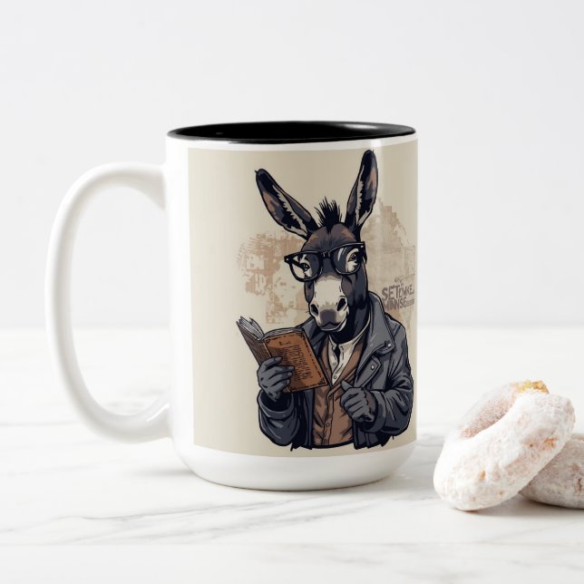 2 Couleurs Âne sage — Tasse (Avec donut)
