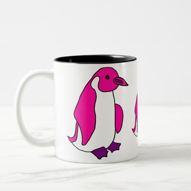 2 Couleurs AQ- tasse rose de bande dessinée de pingouin (Gauche)