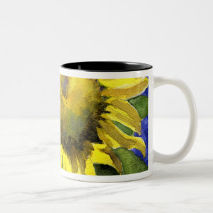 2 Couleurs Art de peinture d'aquarelle de tasse du tournesol