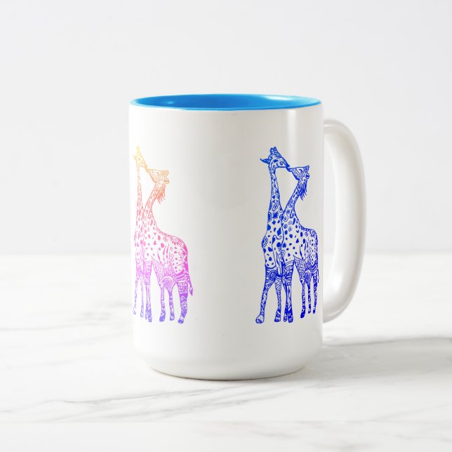 2 Couleurs Baiser de girafes dessinant la tasse à deux tons (Devant droit)